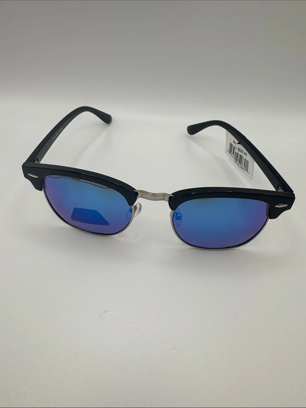 Black Frame Sunglasses with Blue Mirrored Lenses